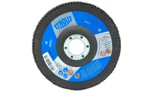 Tarcza listkowa TYROLIT 2 in 1, 125mm, do stali nierdzewnej, z otworem mocującym.
