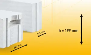Pustaki betonowe z widocznymi wymiarami: 240 mm, 115 mm i wysokością h = 199 mm.